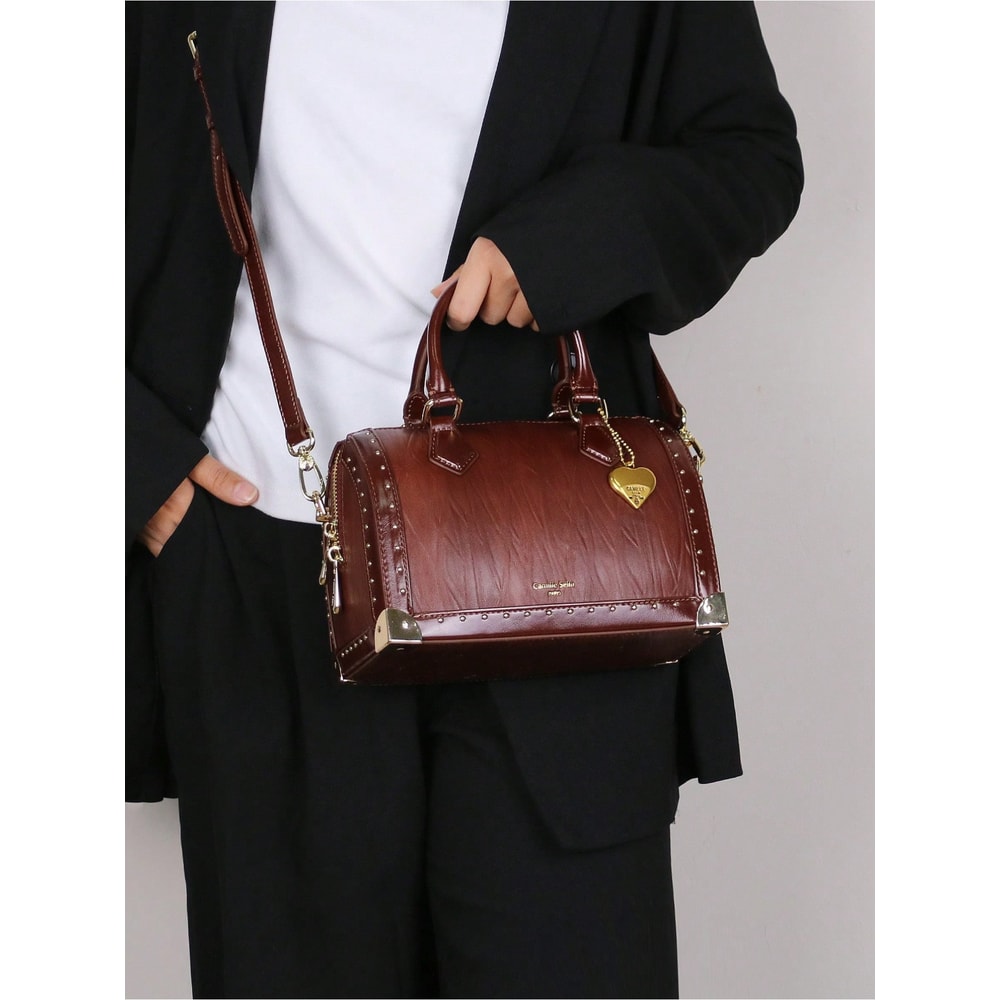 Fashionable Vintage Rivet BoxShaped Handbag For Women Personalized Street Style Boston Bag 0