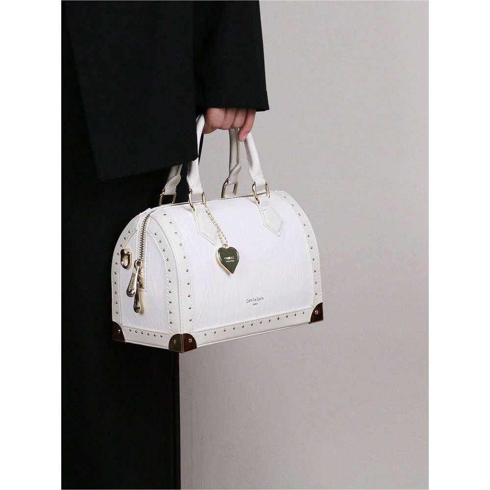 Fashionable Vintage Rivet BoxShaped Handbag For Women Personalized Street Style Boston Bag 4