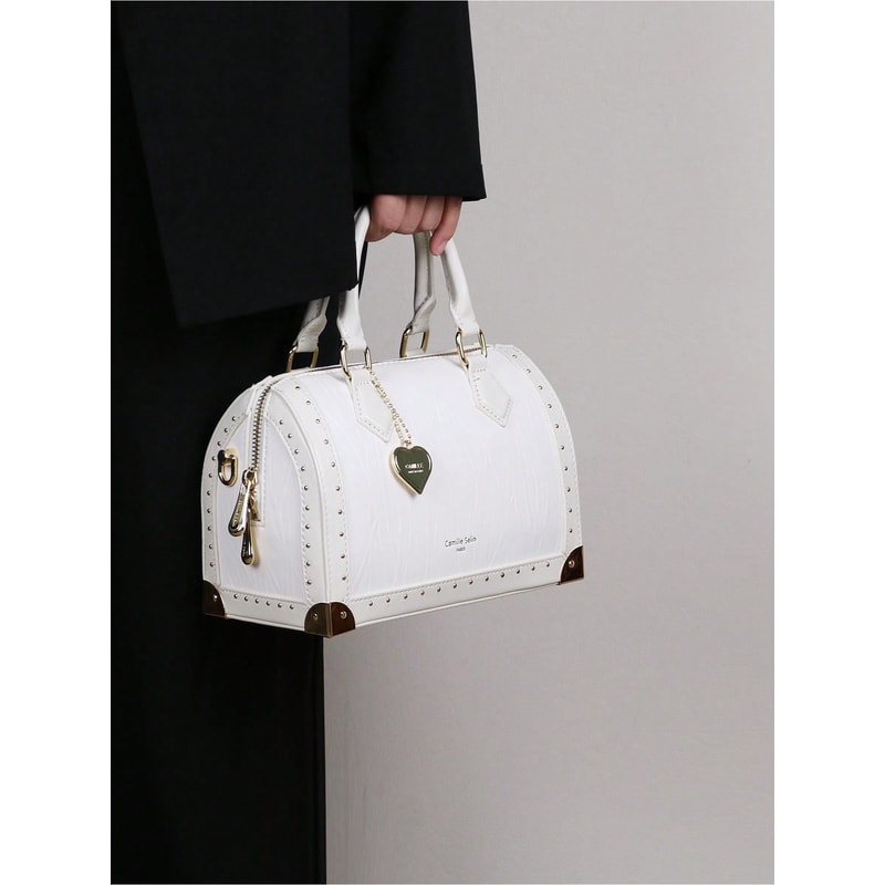 Fashionable Vintage Rivet BoxShaped Handbag For Women Personalized Street Style Boston Bag 4