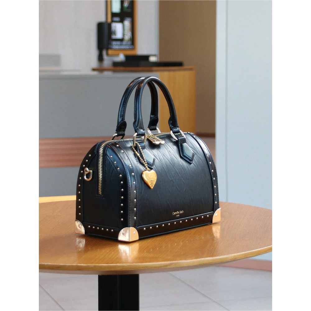 Fashionable Vintage Rivet BoxShaped Handbag For Women Personalized Street Style Boston Bag 5