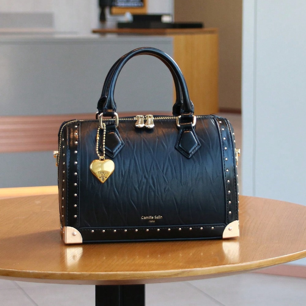 Fashionable Vintage Rivet BoxShaped Handbag For Women Personalized Street Style Boston Bag 6