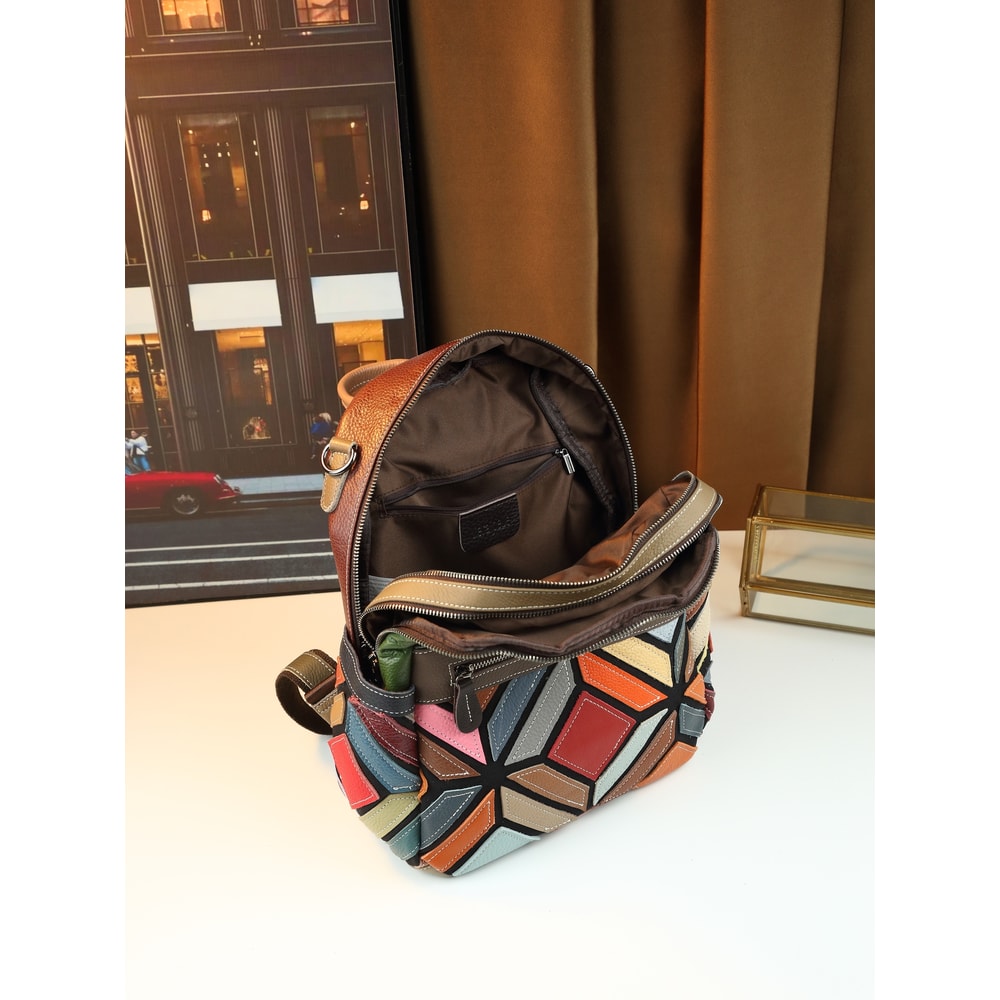 Stylish Geometric Stitching Leather Backpack for Travel Large Capacity Vibrant and Functional