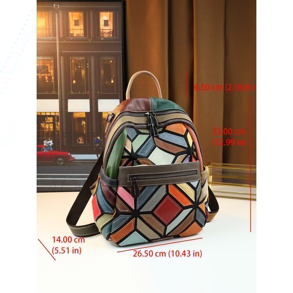Stylish Geometric Stitching Leather Backpack for Travel Large Capacity Vibrant and Functional
