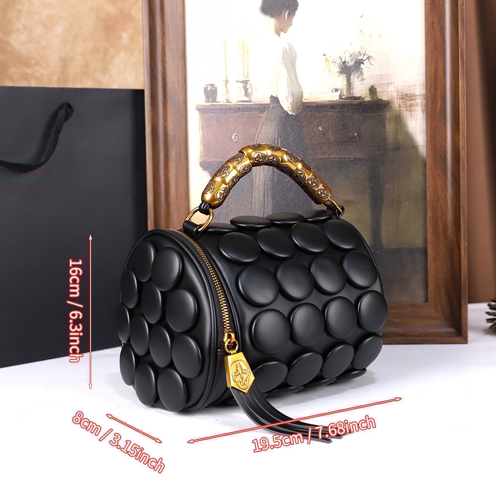 Womens Boston Pillow Bag With 3D Polka Dot Decoration Stylish Single Shoulder Crossbody Round Handb 1