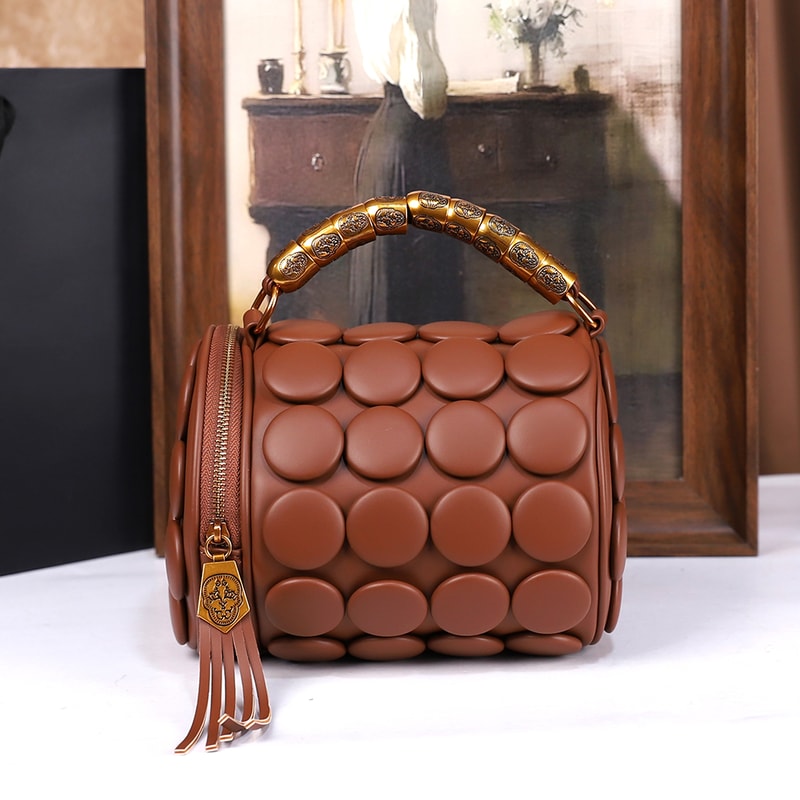 Womens Boston Pillow Bag With 3D Polka Dot Decoration Stylish Single Shoulder Crossbody Round Handb 4