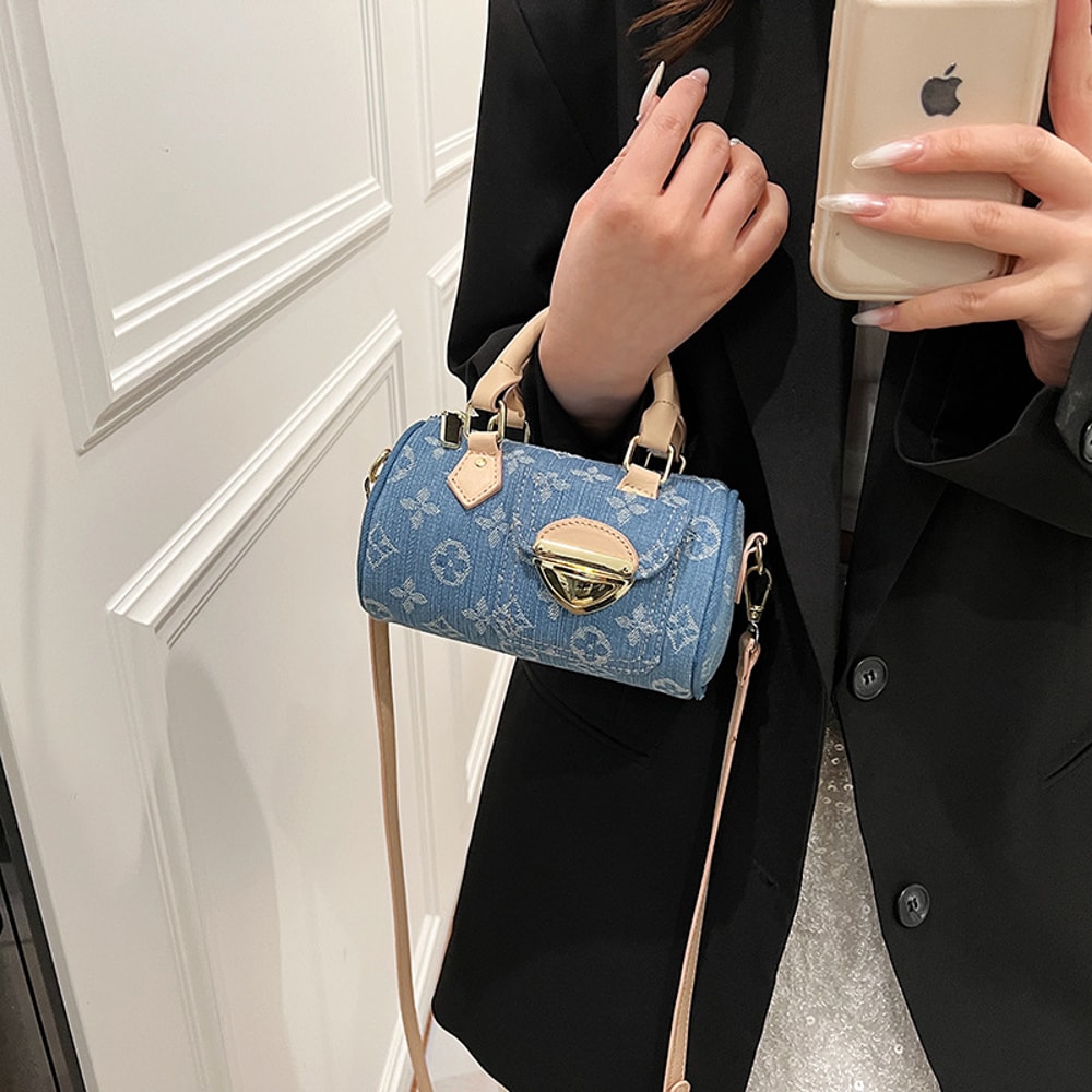 Trendy Unisex Denim Crossbody Bag Fashionable Round Tote For Women Multi Purpose Everyday Use 1