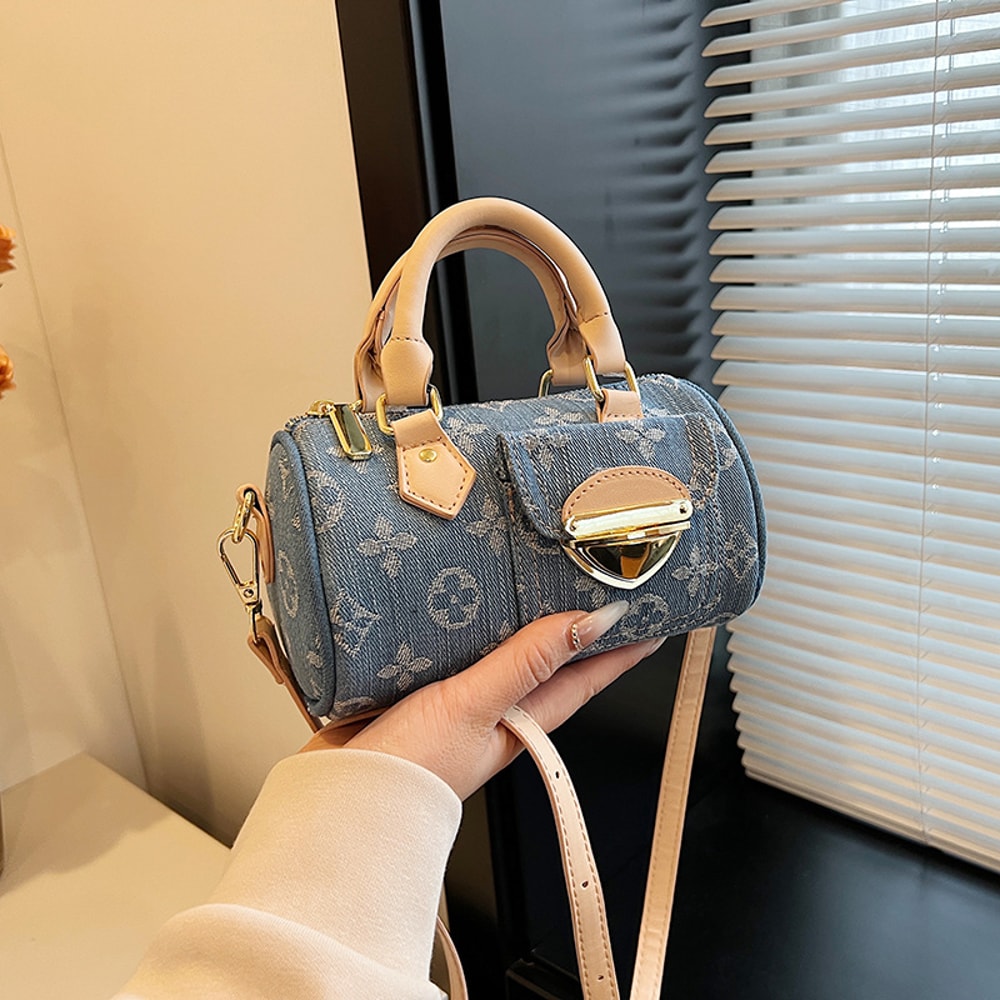 Trendy Unisex Denim Crossbody Bag Fashionable Round Tote For Women Multi Purpose Everyday Use 3