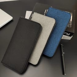 mens canvas zippered wallet with large capacity multiple card slots & coin pouch