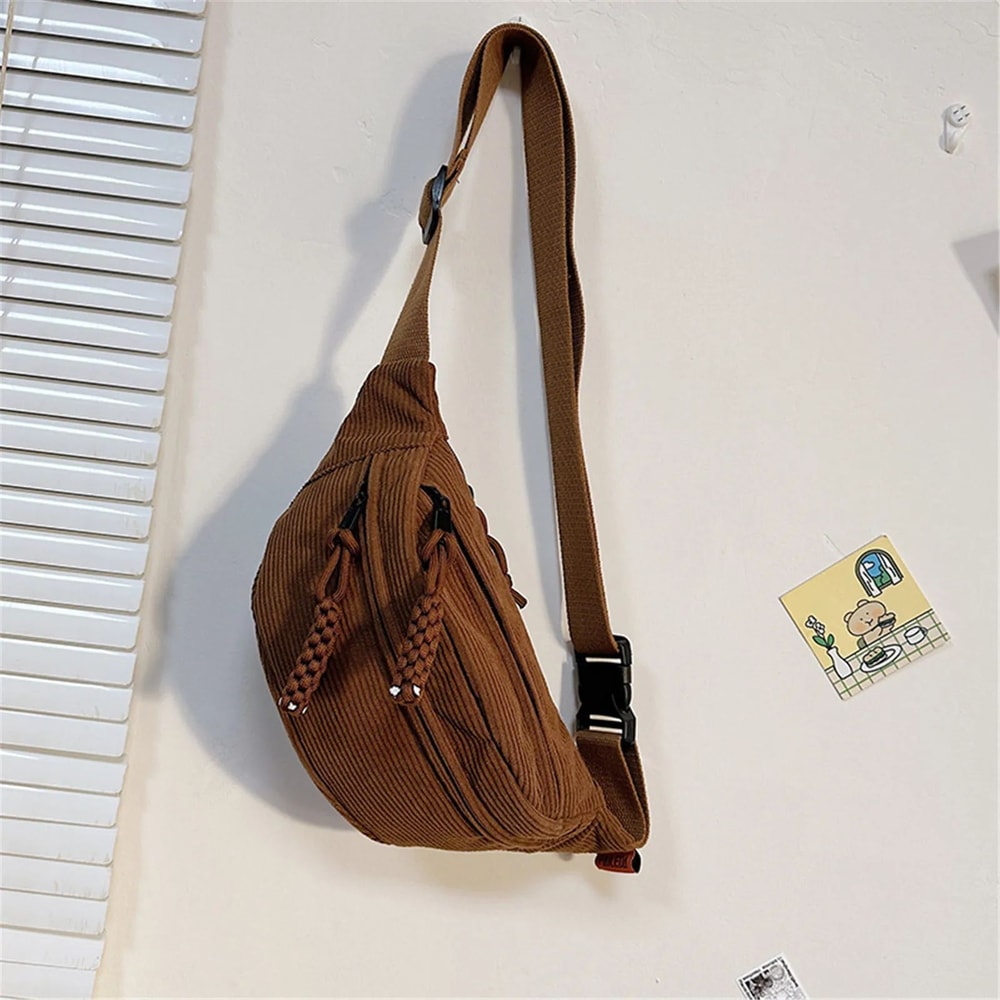 Fashionable Corduroy Belt Bag For Women Stylish Crossbody Waist Pack 5