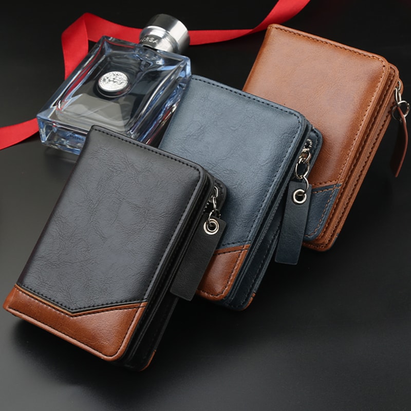 Vintage Leather Wallet For Men Large Capacity Zipper Coin Pocket PU Leather Card Holder Short Money 0