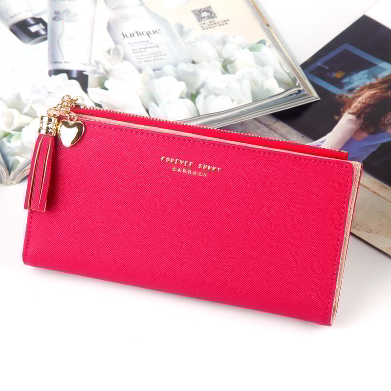 Slim Leather Wallet For Women Fashion Long Wallet Card Holder With Tassel Buckle 4