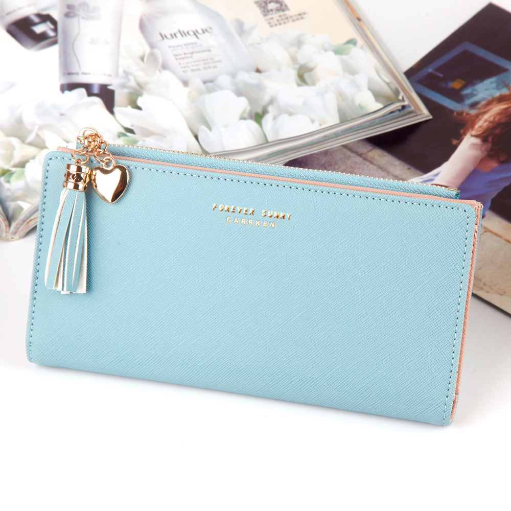 Slim Leather Wallet For Women Fashion Long Wallet Card Holder With Tassel Buckle 6