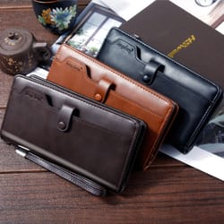 premium pu leather wallet for men large capacity mobile phone & card holder zipper closure
