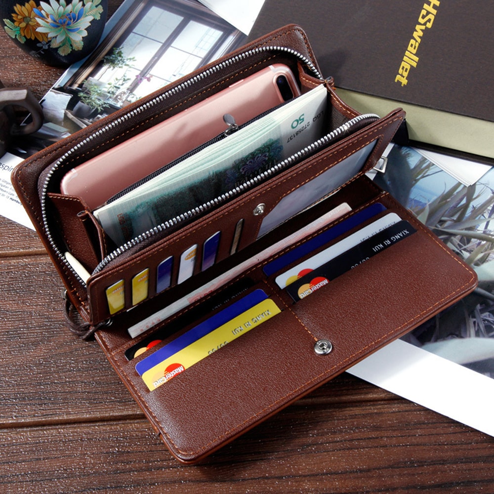 Premium PU Leather Wallet For Men Large Capacity Mobile Phone Card Holder Zipper Closure 2