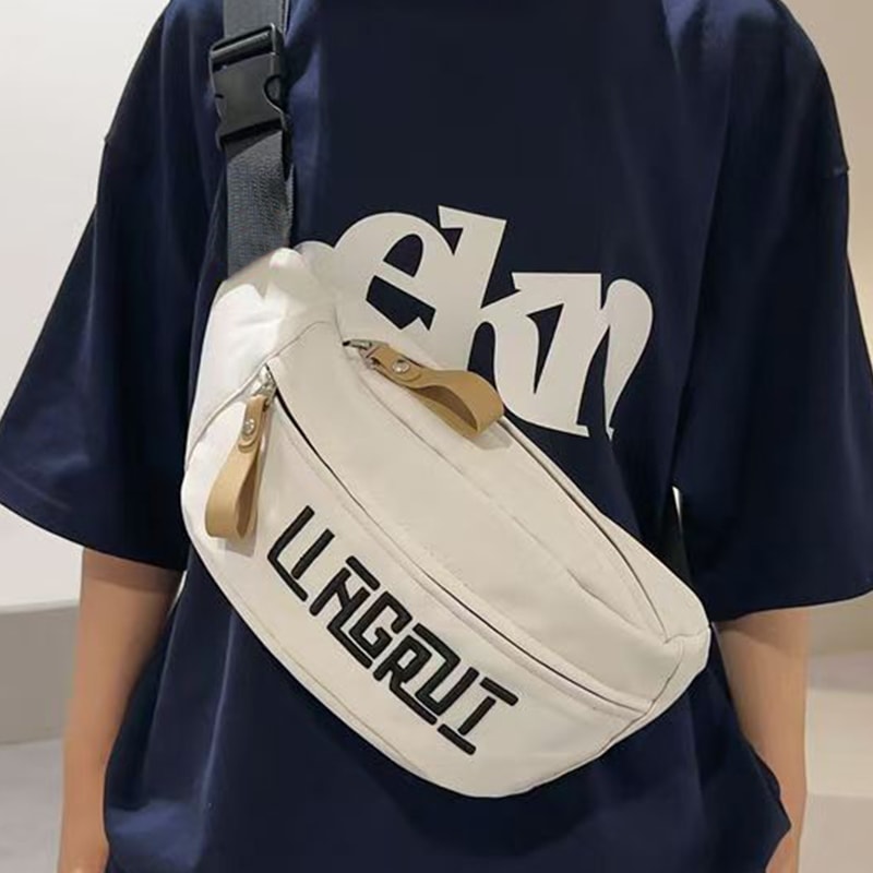 Mens & Womens Nylon Chest Bags Stylish Letter Print Design Double Zippers Ideal for Business Trips