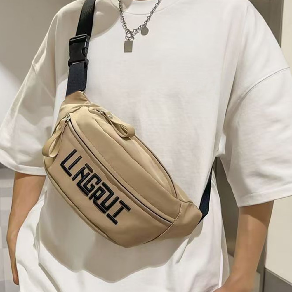 Mens & Womens Nylon Chest Bags Stylish Letter Print Design Double Zippers Ideal for Business Trips
