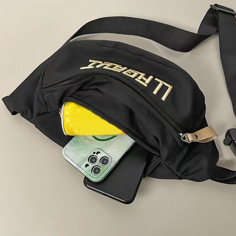 Mens & Womens Nylon Chest Bags Stylish Letter Print Design Double Zippers Ideal for Business Trips