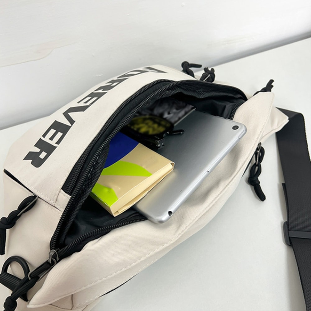Beige And White Fashionable Chest Crossbody Bag Stylish Fanny Pack With Letter Design 1