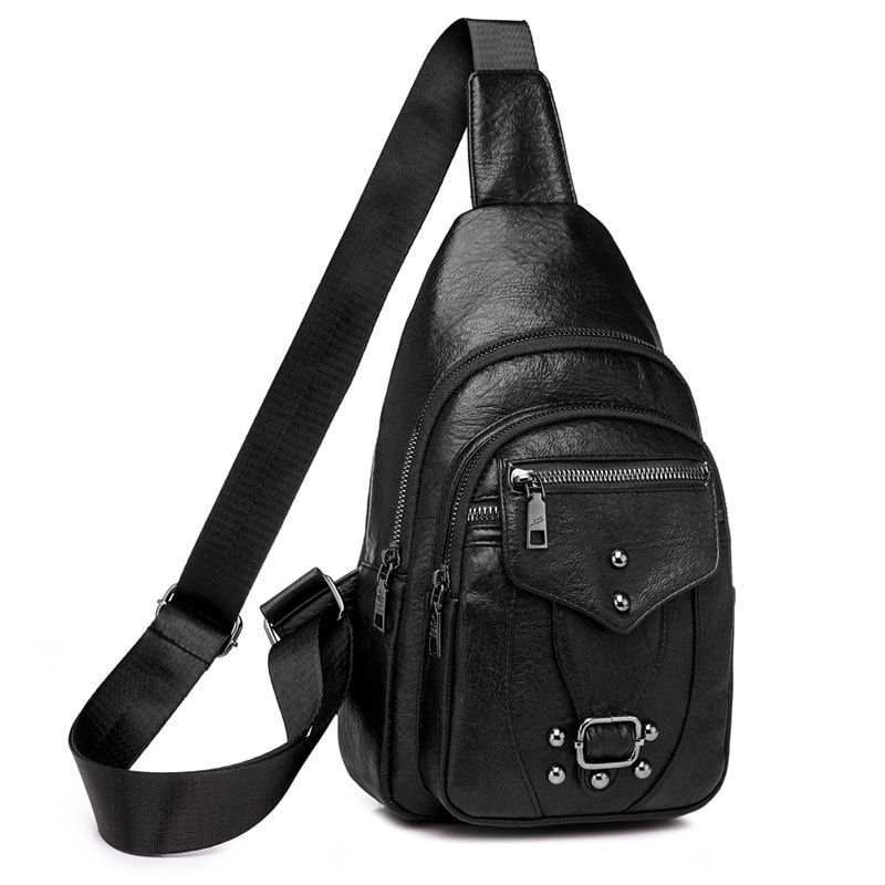 Vintage PU Leather Chest Pack Womens Retro Shoulder Crossbody Bag 5