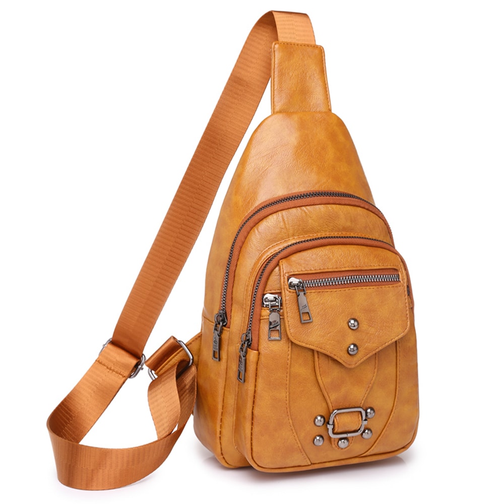 Vintage PU Leather Chest Pack Womens Retro Shoulder Crossbody Bag 6