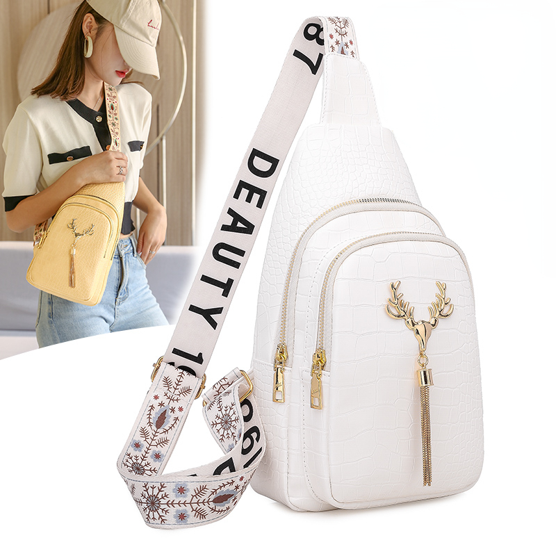 Sleek Womens PU Leather Chest Bag Alligator Patterned Sling Crossbody Shoulder Bag