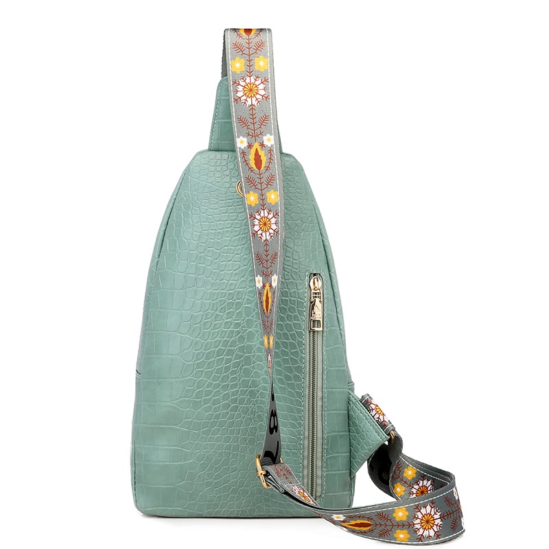 Sleek Womens PU Leather Chest Bag Alligator Patterned Sling Crossbody Shoulder Bag