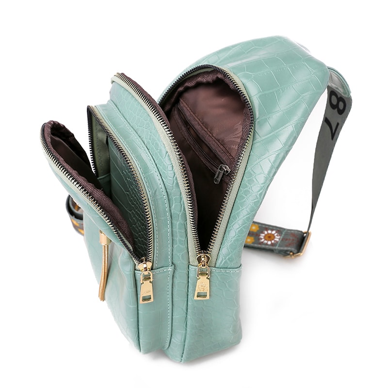 Sleek Womens PU Leather Chest Bag Alligator Patterned Sling Crossbody Shoulder Bag