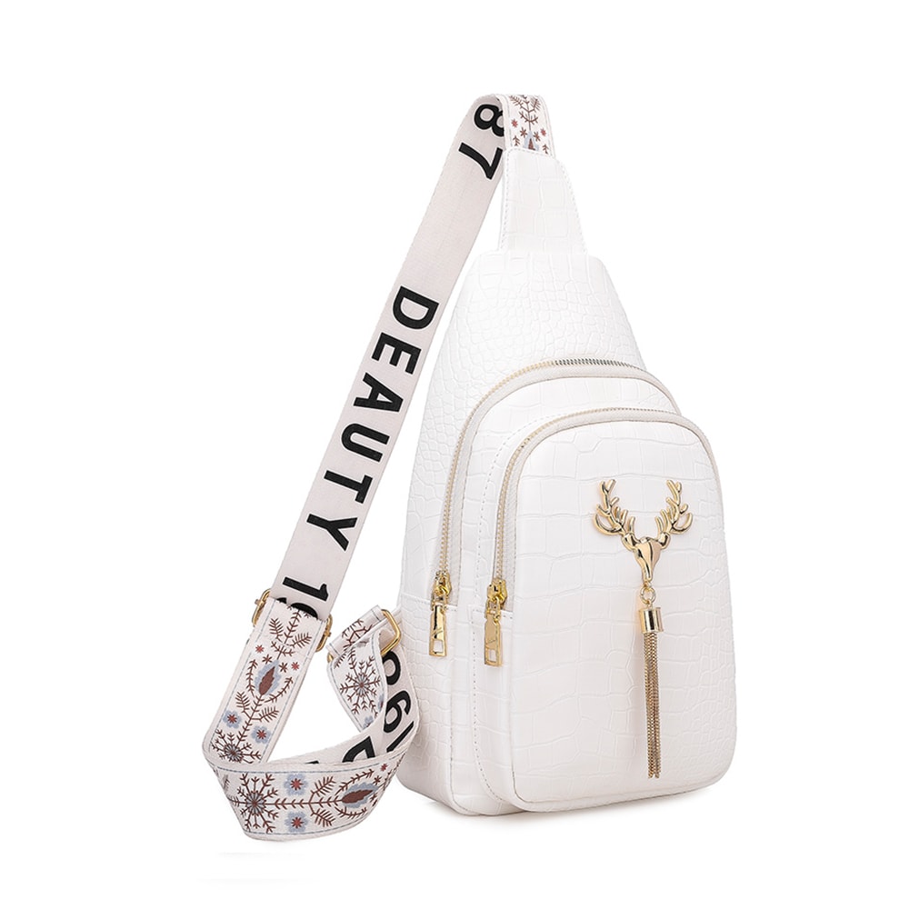 Sleek Womens PU Leather Chest Bag Alligator Patterned Sling Crossbody Shoulder Bag