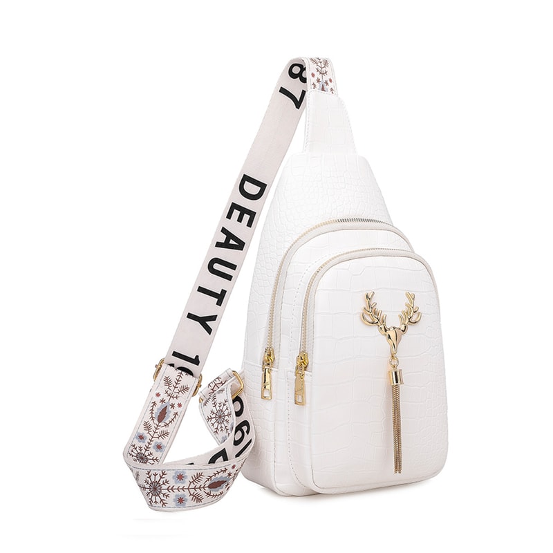 Sleek Womens PU Leather Chest Bag Alligator Patterned Sling Crossbody Shoulder Bag