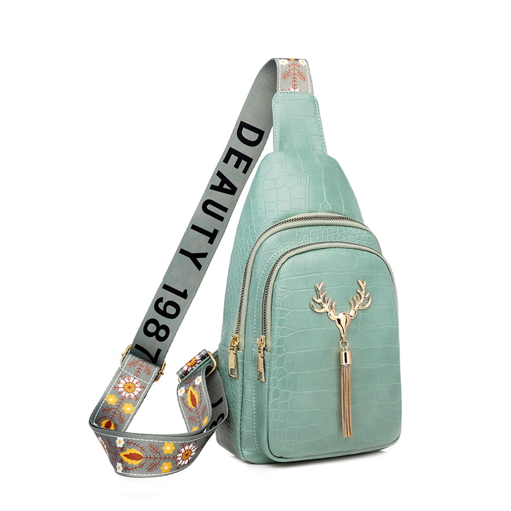 Sleek Womens PU Leather Chest Bag Alligator Patterned Sling Crossbody Shoulder Bag