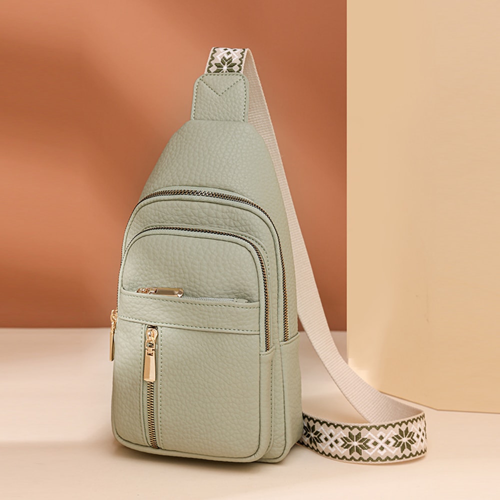 Fashionable Retro Womens Bag PU Leather Crossbody Chest Bag With Zipper 3