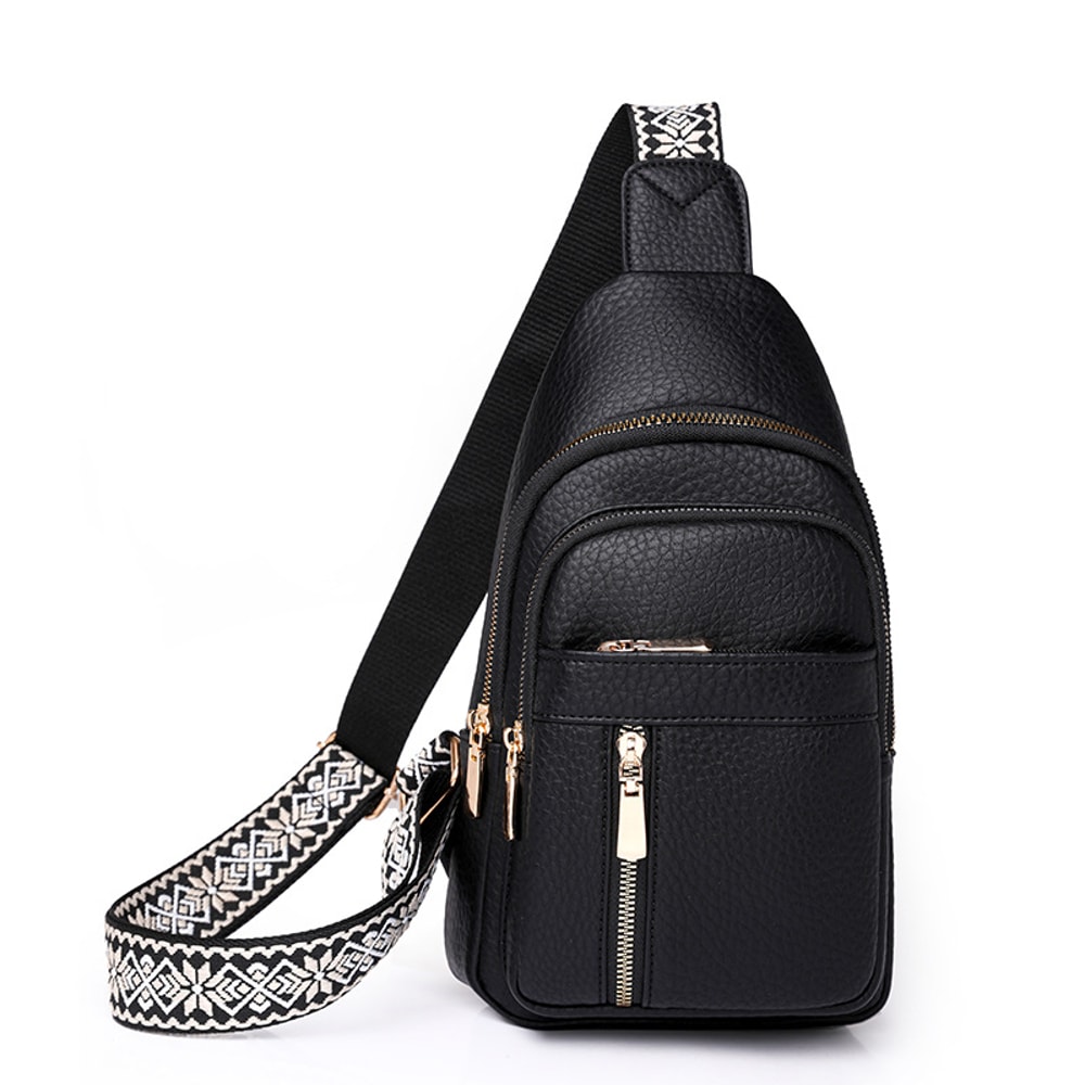 Fashionable Retro Womens Bag PU Leather Crossbody Chest Bag With Zipper 6