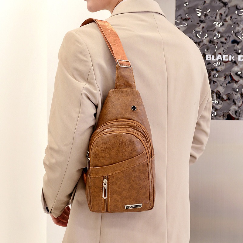Stylish PU Leather Chest Bag For Men Casual Travel Crossbody Sling Messenger Shoulder Bag 1