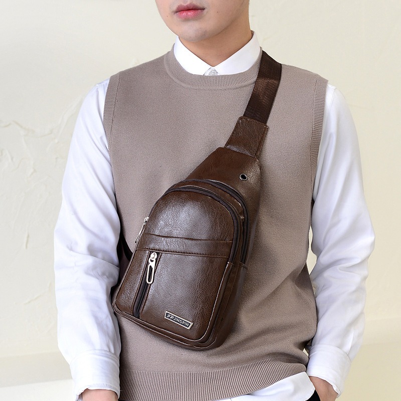 Stylish PU Leather Chest Bag For Men Casual Travel Crossbody Sling Messenger Shoulder Bag 2