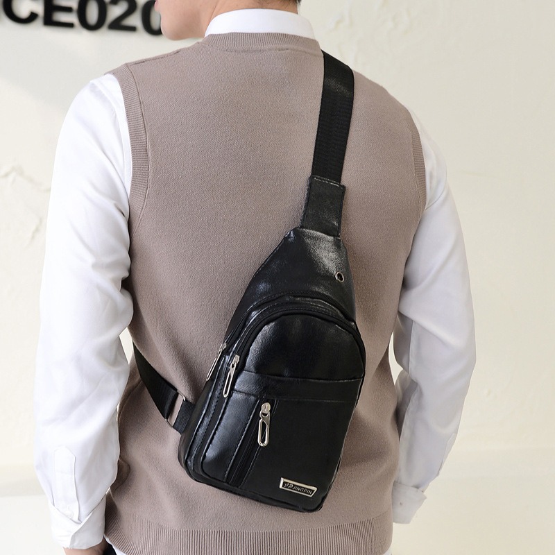 Stylish PU Leather Chest Bag For Men Casual Travel Crossbody Sling Messenger Shoulder Bag 3