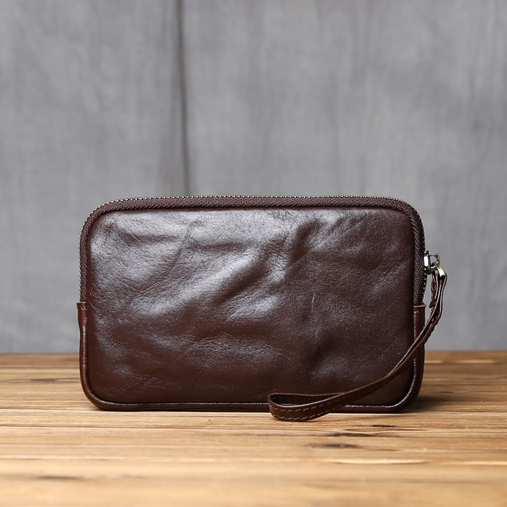 Vintage Genuine Leather Wallet Phone Bag For Men And Women Zippered Cowhide Card Holder 1