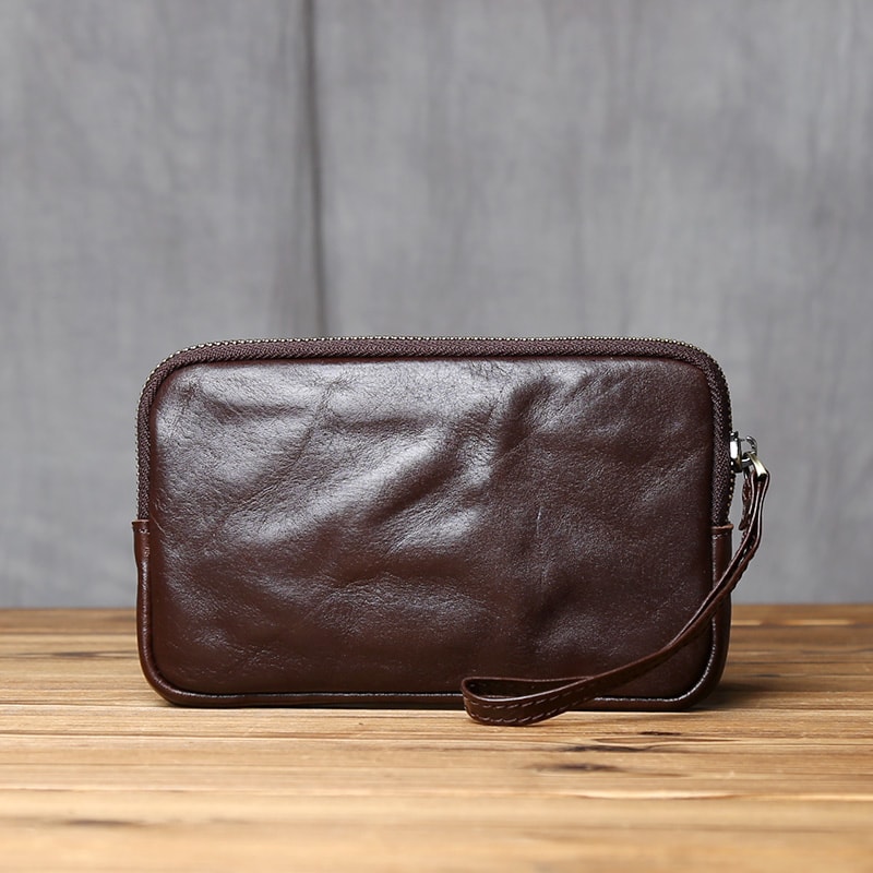 Vintage Genuine Leather Wallet Phone Bag For Men And Women Zippered Cowhide Card Holder 1