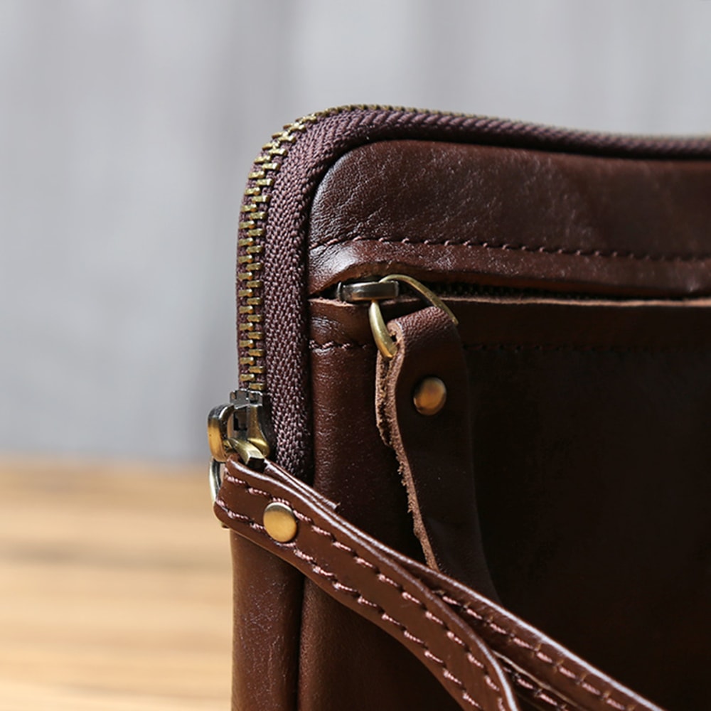 Vintage Genuine Leather Wallet Phone Bag For Men And Women Zippered Cowhide Card Holder 0