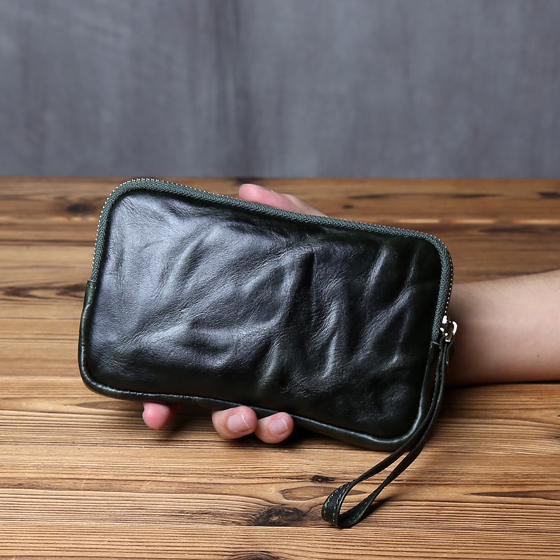 Vintage Genuine Leather Wallet Phone Bag For Men And Women Zippered Cowhide Card Holder 5