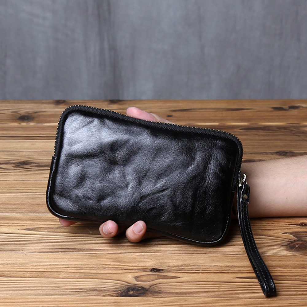 Vintage Genuine Leather Wallet Phone Bag For Men And Women Zippered Cowhide Card Holder 6
