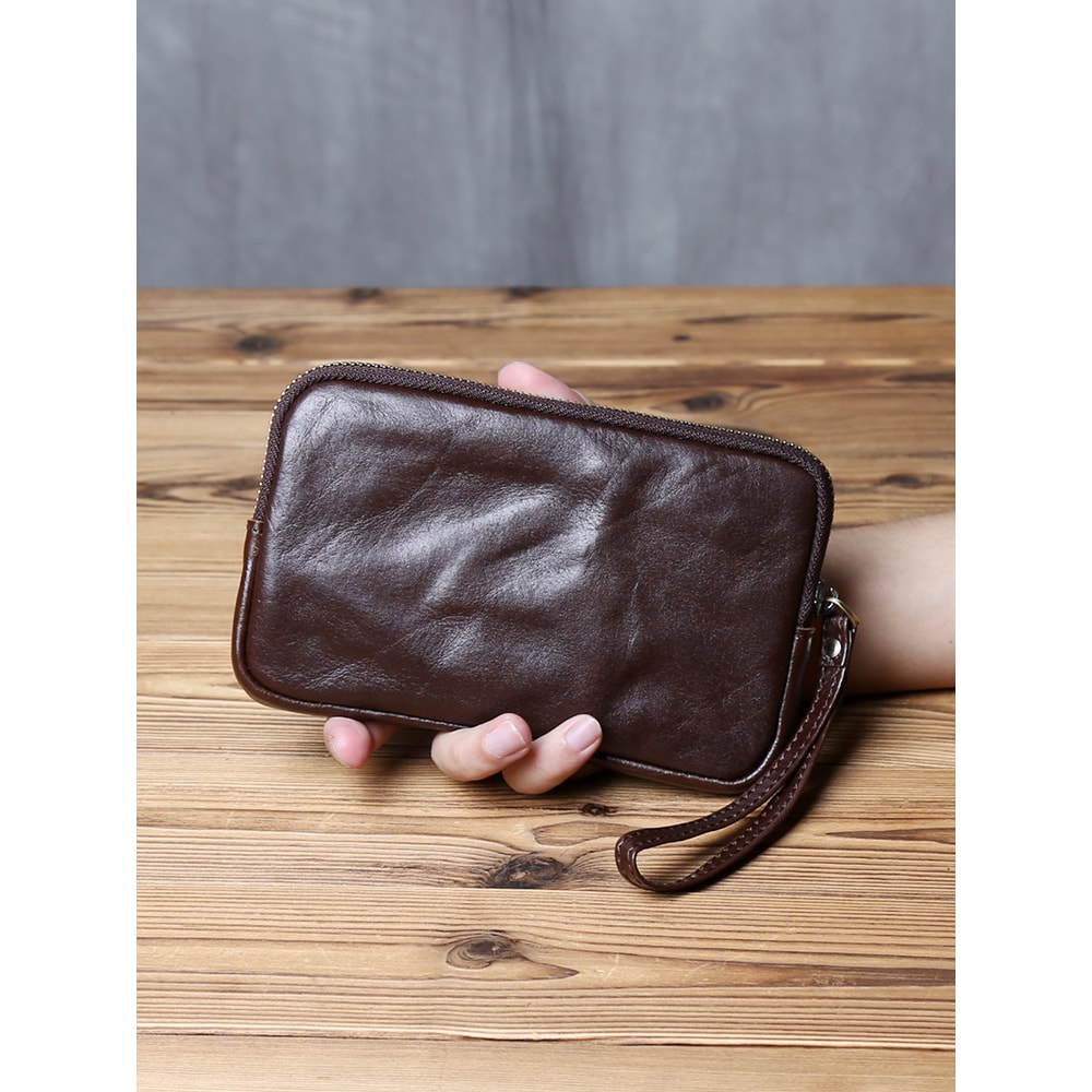Vintage Genuine Leather Wallet Phone Bag For Men And Women Zippered Cowhide Card Holder 8