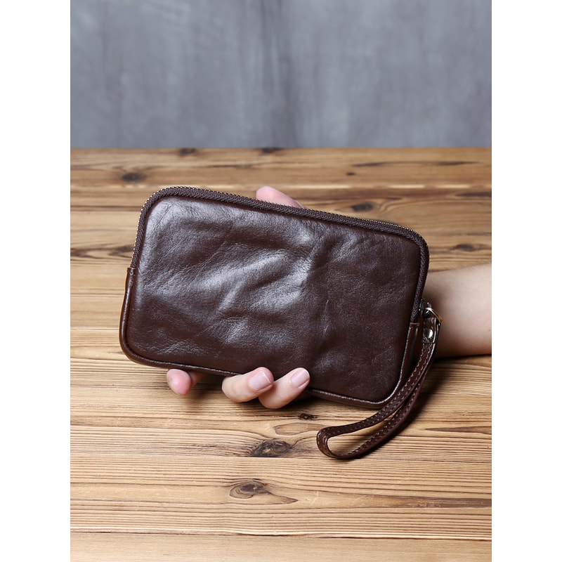 Vintage Genuine Leather Wallet Phone Bag For Men And Women Zippered Cowhide Card Holder 8