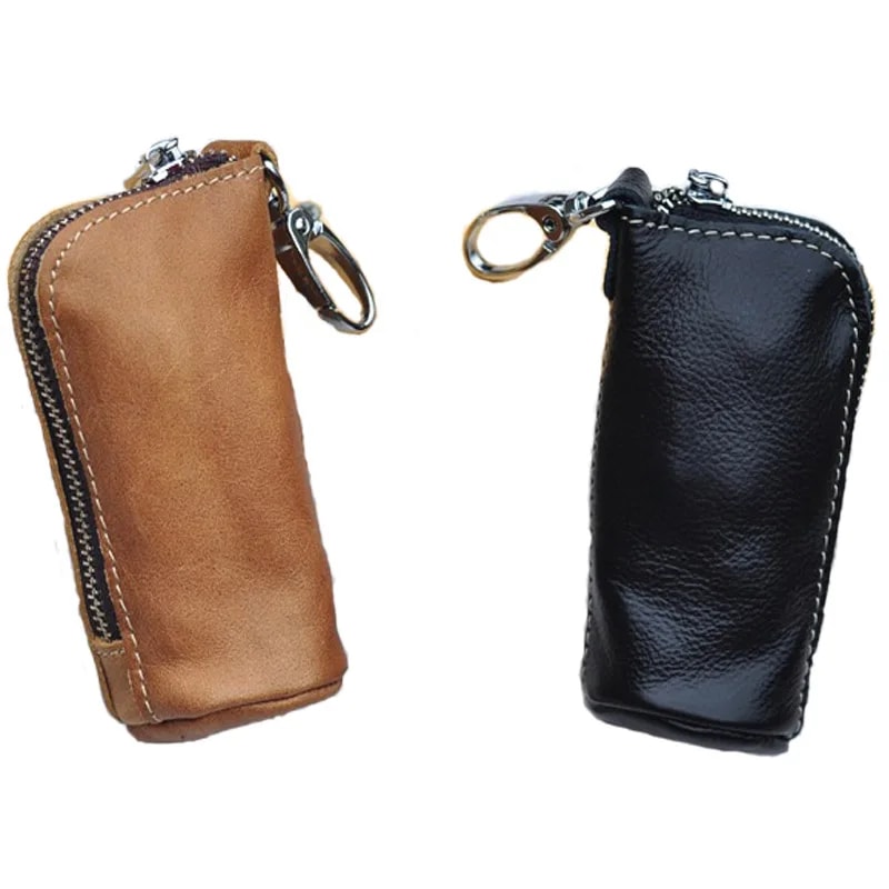 Mens Genuine Cow Leather Key Pouch Zipper Keychain Case For Car Home Keys Stylish Key Holder For M 1