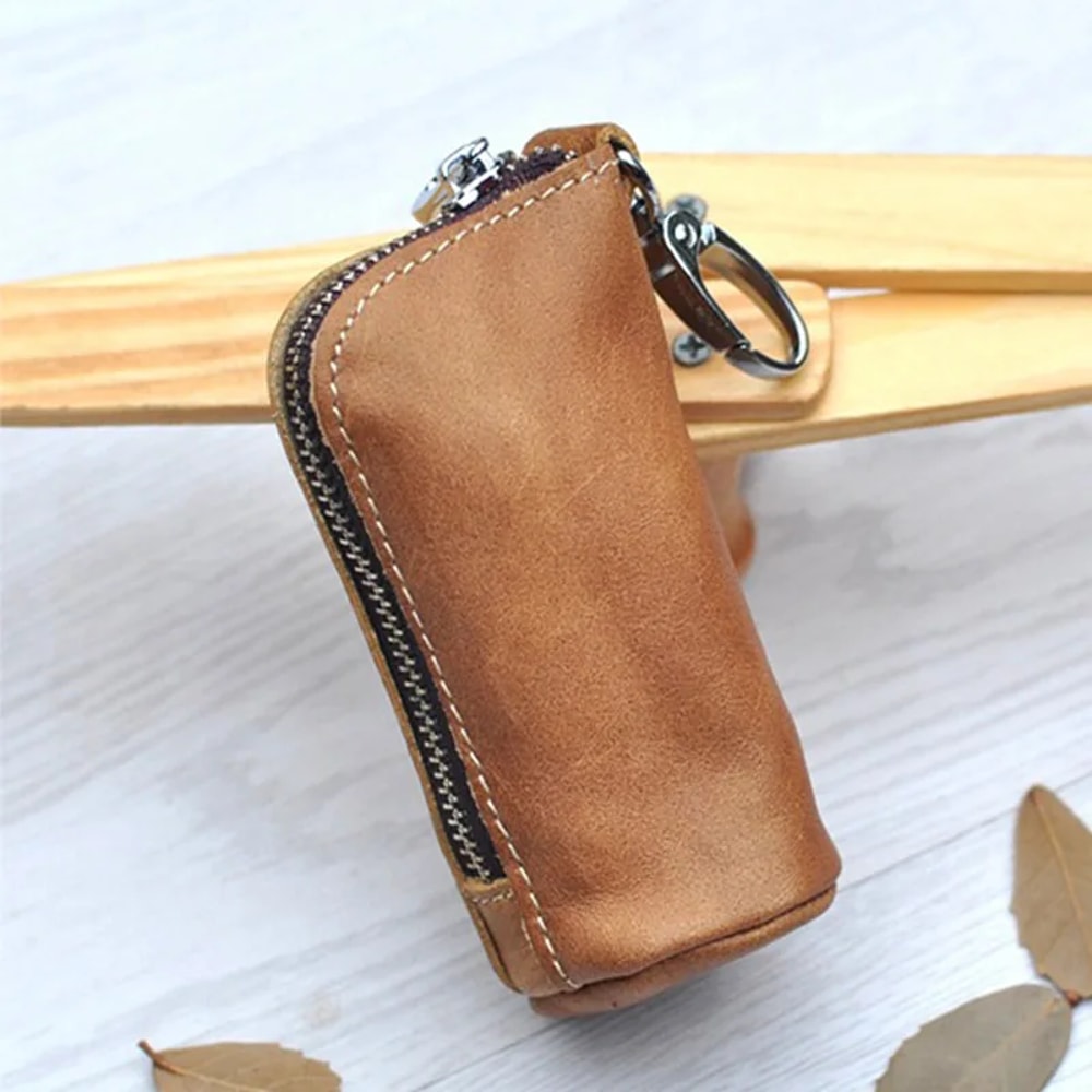 Mens Genuine Cow Leather Key Pouch Zipper Keychain Case For Car Home Keys Stylish Key Holder For M 4