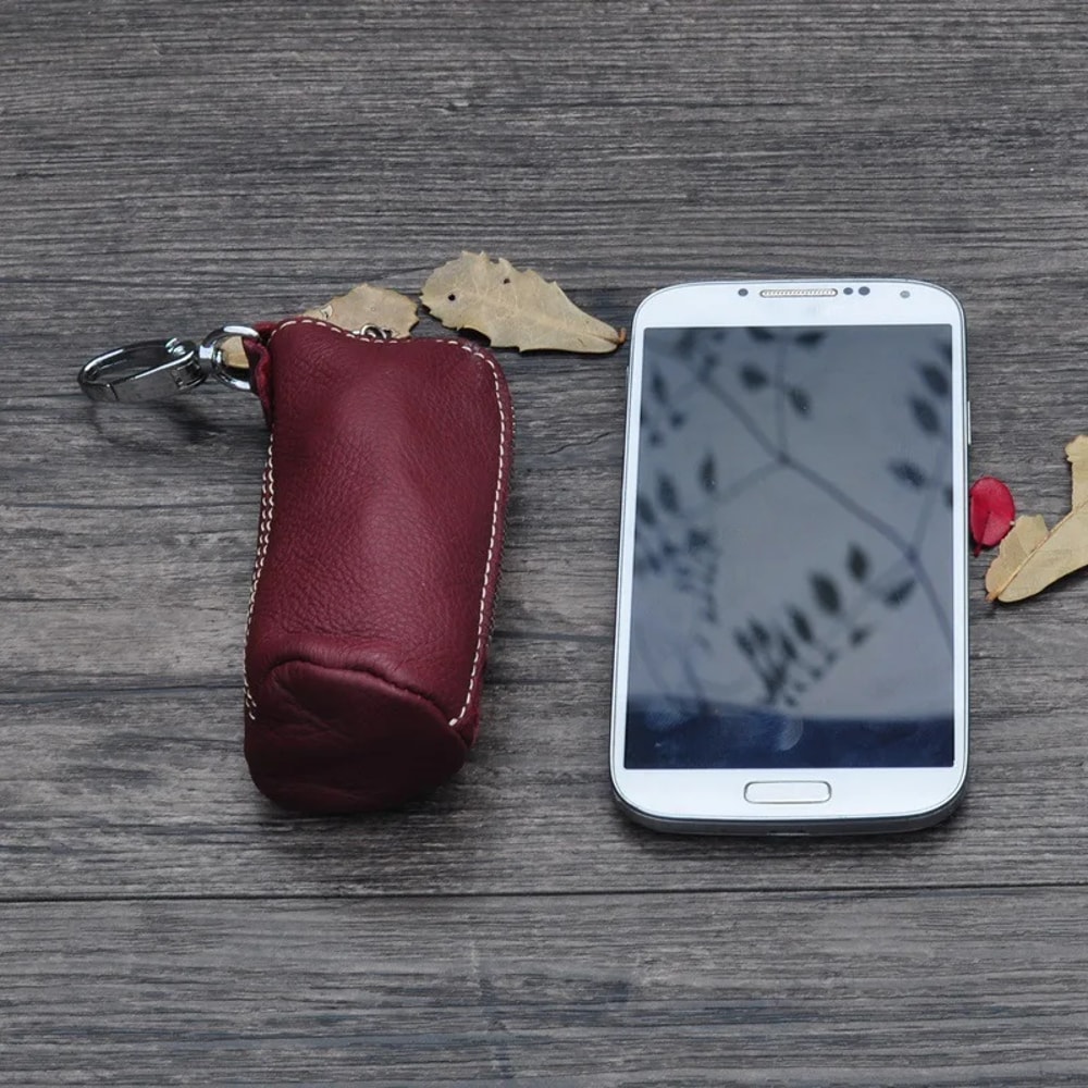 Mens Genuine Cow Leather Key Pouch Zipper Keychain Case For Car Home Keys Stylish Key Holder For M 5