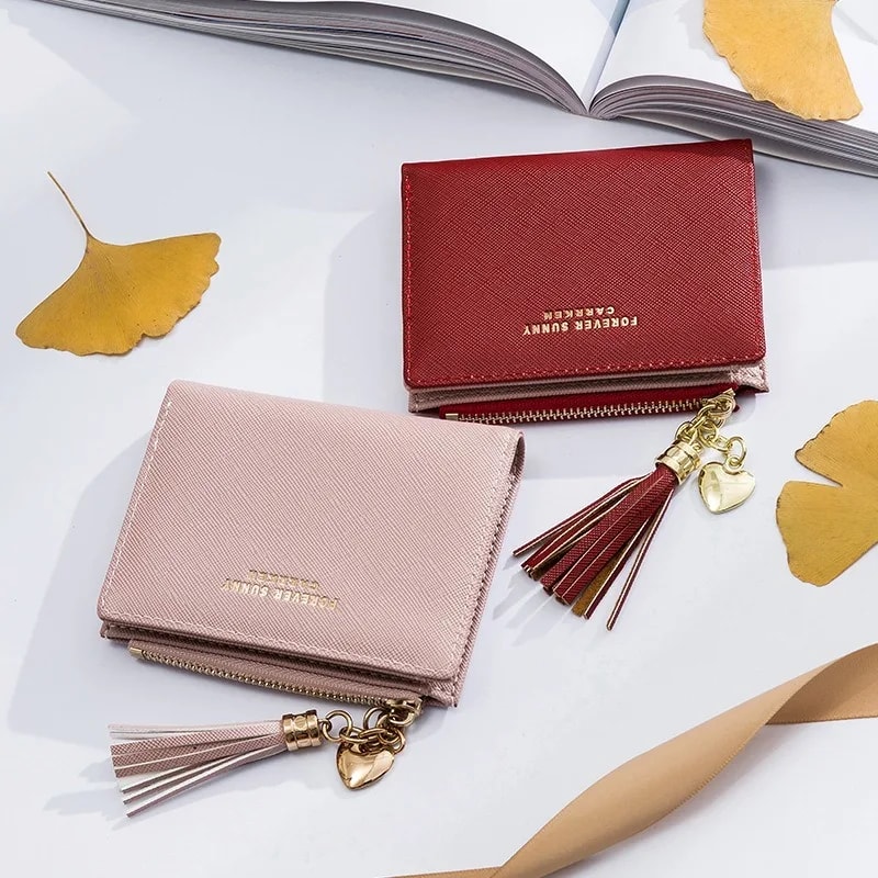 Fashion Womens RFID Wallet With Tassel Stylish Mini Zipper Coin Purse Small Leather Card Holder For 1
