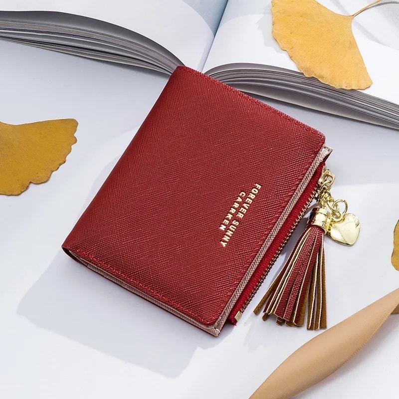 Fashion Womens RFID Wallet With Tassel Stylish Mini Zipper Coin Purse Small Leather Card Holder For 2