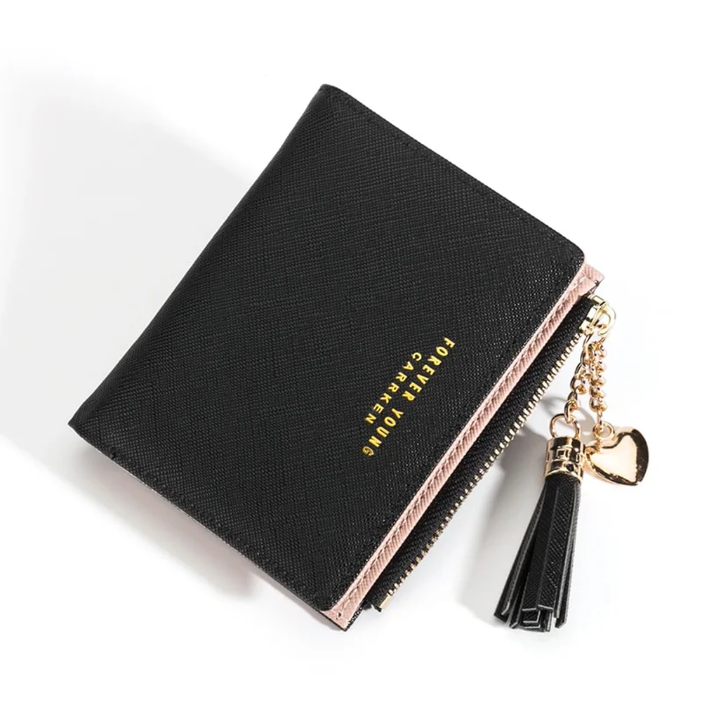 Fashion Womens RFID Wallet With Tassel Stylish Mini Zipper Coin Purse Small Leather Card Holder For 5