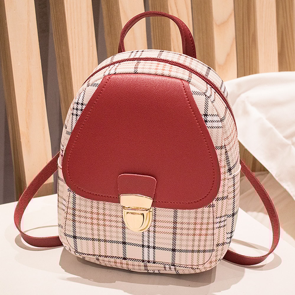 Plaid Mini Backpack Crossbody Bag For Teen Girls 4