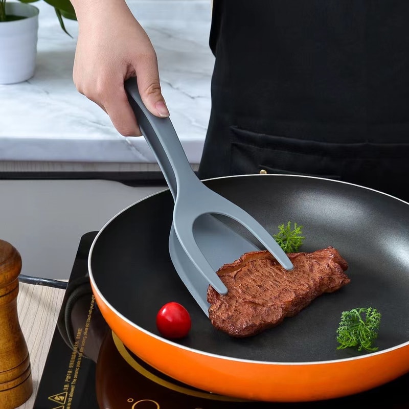 Nylon Grip Flip Tongs & Egg Spatula Tongs for Kitchen Use Multi Functional Steak & Pancake Turners